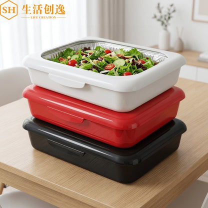 Set of 3 Elegant Pans 2 IN 1 Reusable Plastic Food Storage Boxes with 2 Complimentary Foil Trays for Outdoor Gatherings, Celebrations, Christmas, And Thanksgiving Presents