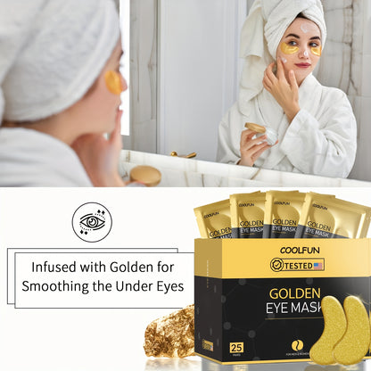 24K Gold Eye Patches 25 Pairs Collagen Under Eye Mask with Glycerin Hydrating Eye Pads for Dark Circles Puffiness Anti-Aging Eye Treatment for Men and Women All Skin Types Wedding Party Skincare