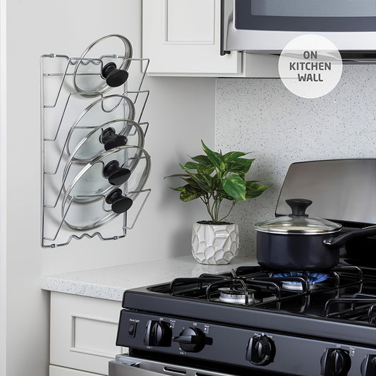 1pc Of A Sturdy Metal Organizer for Hanging Pot Lids, Designed As A Multi-Level Wall-Mounted Storage Solution for Pots And Lids, Ideal for Saving Space In Kitchens At for Home Or In Restaurants