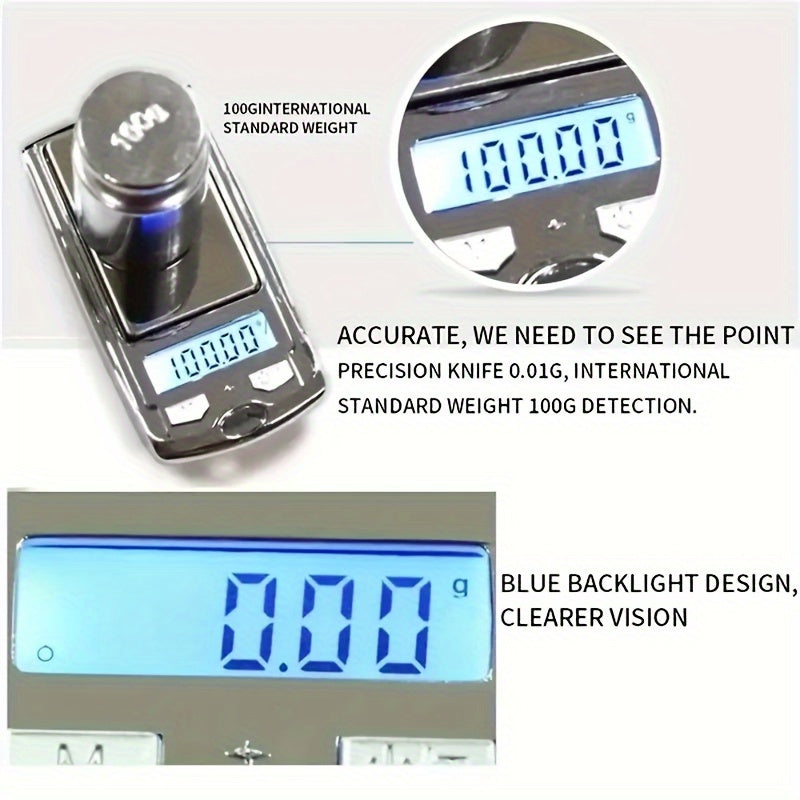 1 Mini Digital Backlit Pocket Scale 0.01g Precision, Portable Keychain Scale for Jewelry, Herbs, Food, Kitchen