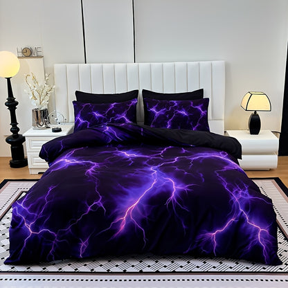 3pcs Fashion Purple Lightning Line Duvet Cover Set (1 Duvet Cover +2 Pillowcase Without Pillow Core), Residential Quarters High Definition Printing