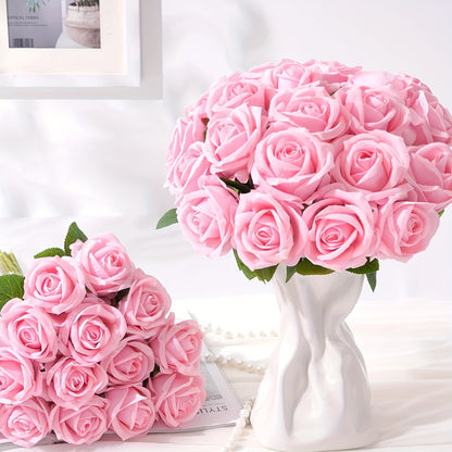 50/100pcs Red Roses Artificial Flowers, Real Touch Velvet Roses Bouquet Fake Flowers Bulk, Artificial Roses with Long Stems for Valentines Day Gift DIY Bridal Wedding Centerpiece Decorations, Mothers Day Decor, Home Decor, Room Decor, Rosas Eternas
