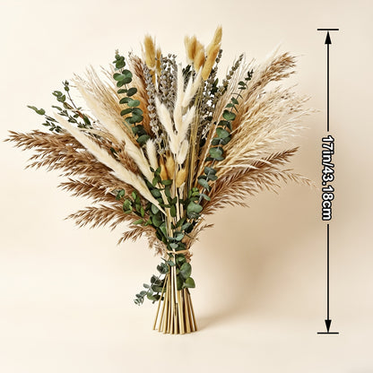 Boho Pampas Grass Dried Flower Arrangement – Lavender Eucalyptus Bouquet with Gemstone Accents for Home Decor, Rustic Wedding Centerpiece & Bohemian Bedroom Vase Filler
