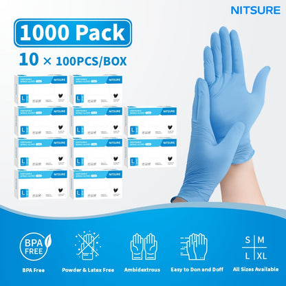 1000/501/201/101pcs Pack, Blue Nitrile Disposable Gloves, 5.5mil Thickness, Elastic Fit, Chemical-resistant, -free, Designed for Maintenance Teams, Suitable for Household Cleaning, Tattooing, Painting, Car Washing, Etc