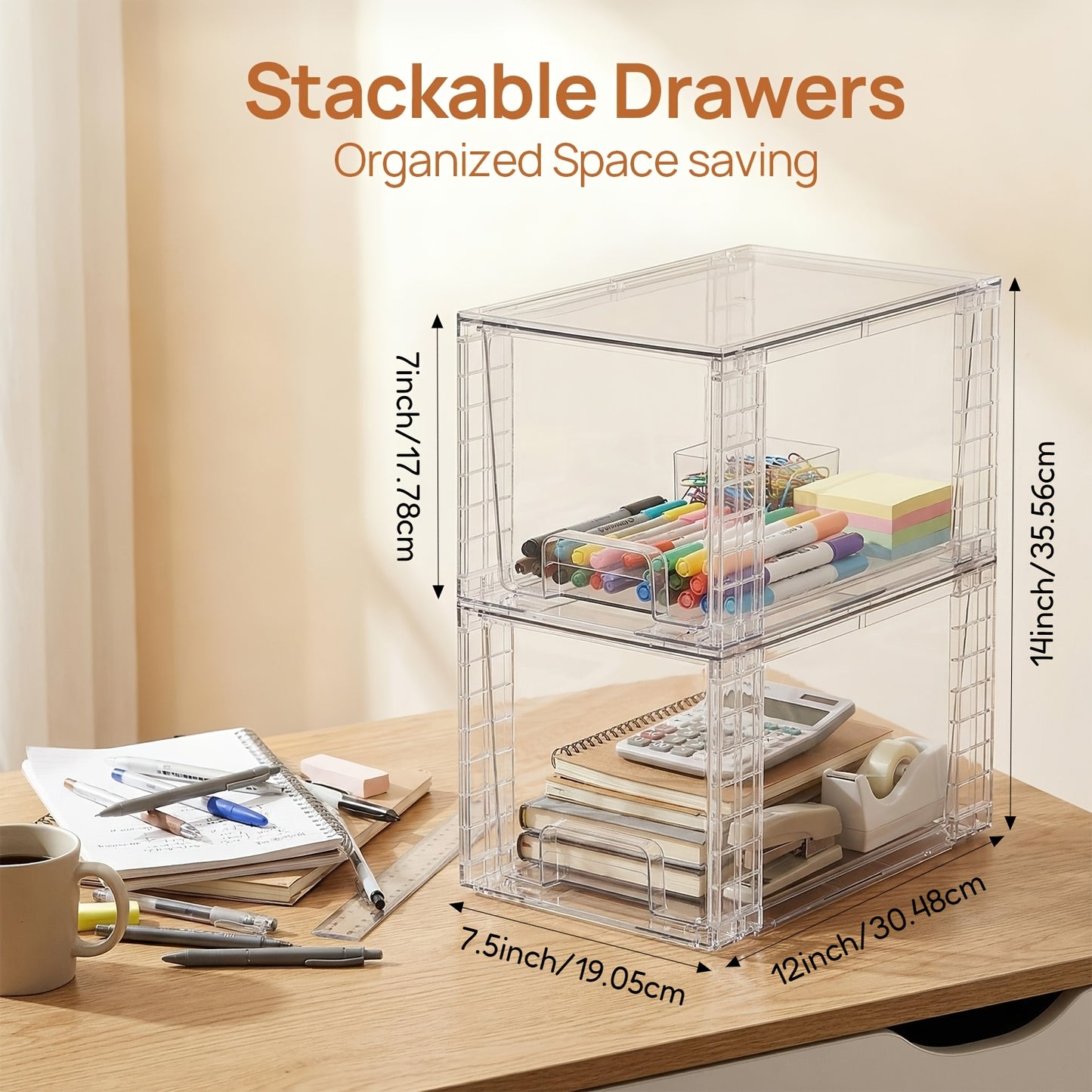 2/4/6/8 Packs Drawer Style Storage Cabinet, Stackable Storage Drawers, Easily Assemble Acrylic Bathroom Closet Undersink Organizers And Storage, Plastic Bins for Kitchen Cabinets, Pantry, Makeup Organization, Storage Drawer Units