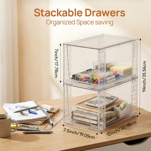 2/4/6/8 Packs Drawer Style Storage Cabinet, Stackable Storage Drawers, Easily Assemble Acrylic Bathroom Closet Undersink Organizers And Storage, Plastic Bins for Kitchen Cabinets, Pantry, Makeup Organization, Storage Drawer Units