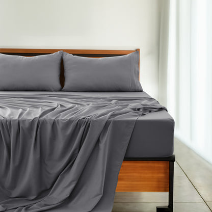 Lux Decor 4 Pieces Solid Bedsheets - 1800 Series Stylish Comfy Bedding Sheet Set - Hotel Luxury Skin Friendly Cooling Sheets & Embroidered Pillowcases Without Filler - Classic Collection With 16 Inches Deep Pocket Room decor - Shrinkage & Fade Resistant