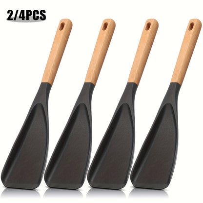 The Ultimate Silicone Kitchen Tool Set: 2/4pcs 12-Inch Utensils for Frying, Baking, Mixing & Serving - Wood Handle Stay-Cool Grip, Perfect for Non-Stick Cookware