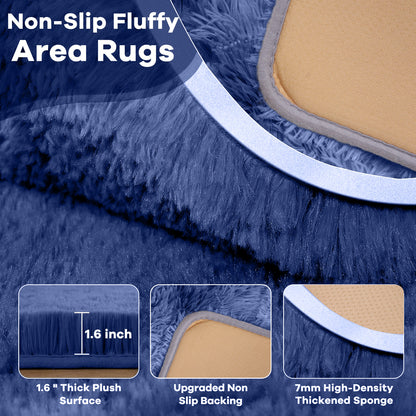 Large Shaggy Rug, 4x6ft Plush Faux Fur Rug, Low Pile Extra Soft Area Rug, Long Hallway Runner, Indoor Floor Mat, Heavy Duty Long Lasting Machine Washable Rug, Non Slip Backing for Living Room Kitchen Modern Home Decor Carpet Mat