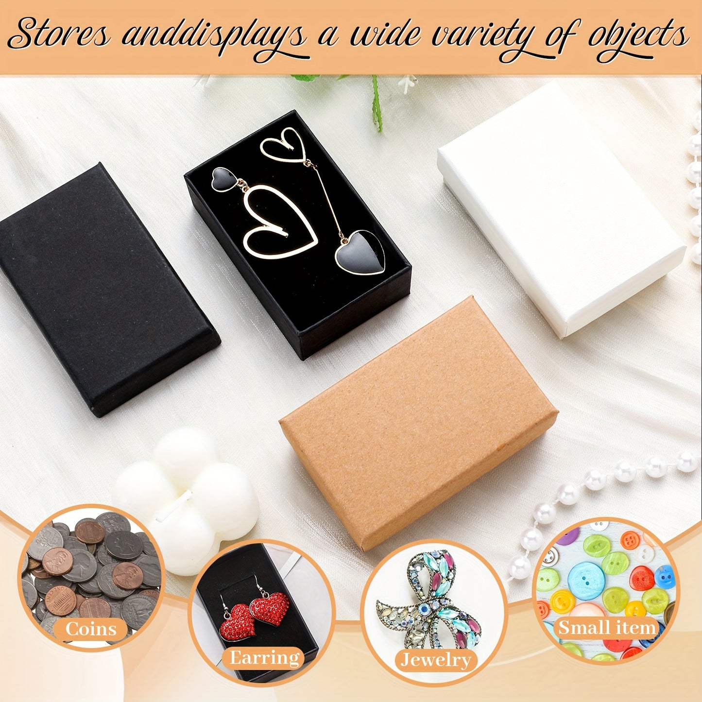 100pcs Cardboard Gift Boxes Bulk Paper Jewelry Boxes for Necklace Earring Bracelet Storage Packaging Display Thanksgiving Christmas Gifts(Brown, Black, White, 3.2x2x1.2in), Jewelry Boxes