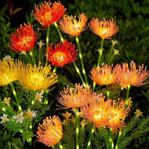 2pcs/set Solar Powered Flower Lights, Outdoor Courtyard Lights With 3 Heads, Shore Flower Garden Layout, Lawn Simulation, Flower And Grass Lawn Lights Decoration