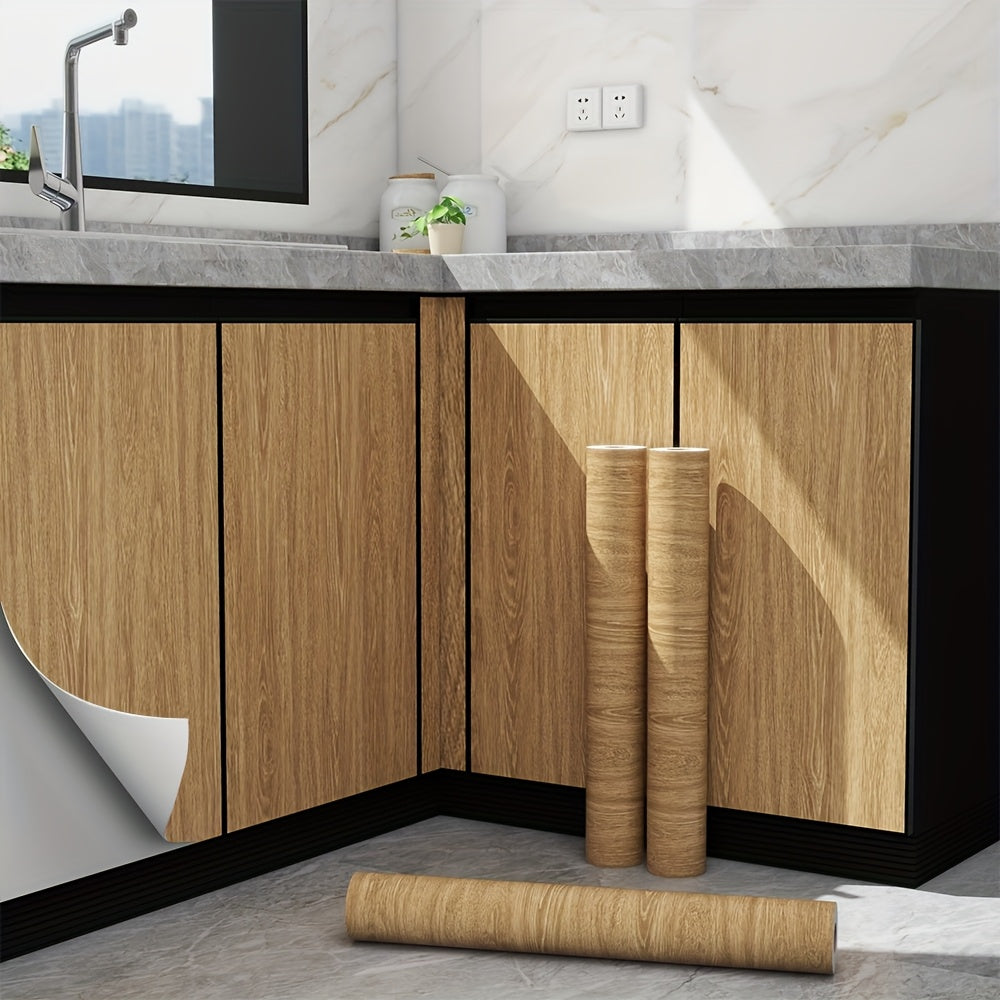1Roll Textured Wood Grain Wallpaper Wall Sticker - Self-Adhesive Waterproof Detachable Renovation Film - Brown, Black And White Peel & Stick Wood Grain Contact Paper For Cabinets, Countertops, Furniture, Doors, Tables - Easy DIY Home Decoration