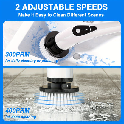 Multifunctional Electric Spin Scrubber Cordless Cleaning Brush, 7-in-1 Cleaning Brush, Adjustable Speeds 7 Replaceable Heads, Dual-speed And Detachable Telescopic Handle, Suitable for Kitchen, Living Room And Bathroom