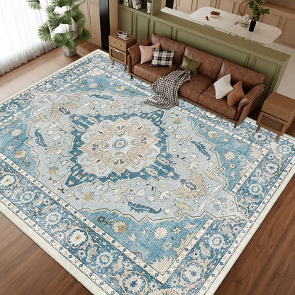 Vintage Persian Area Rug Machine Washable Non-Slip Non-Shedding Floral Indoor Carpet for Living Room Bedroom in Multiple Colors and Sizes
