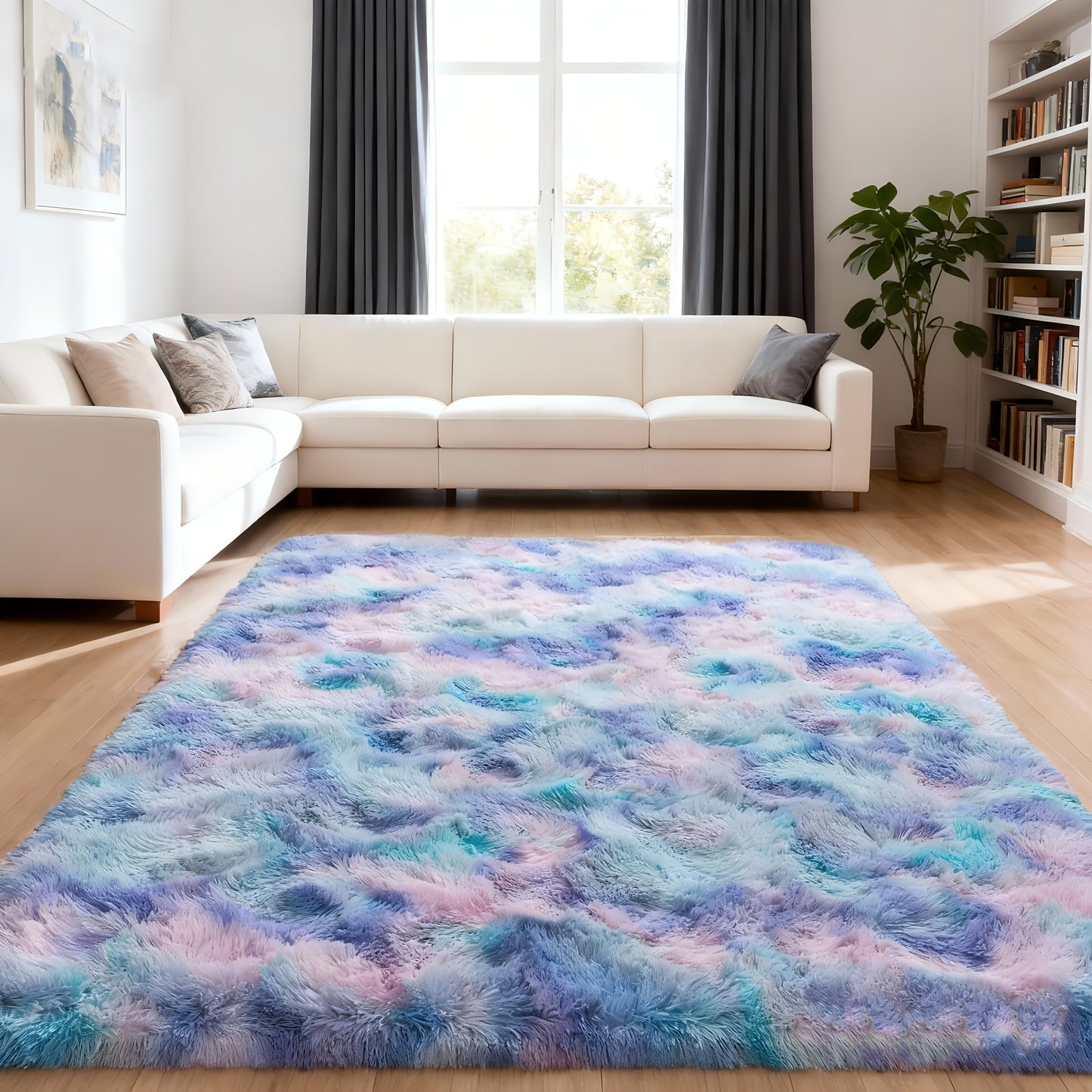 Purple Rainbow Shag Area Rug, Soft And Fluffy, Non-Slip, Machine Washable Carpet Available in Various Sizes for Living Rooms, Bedrooms, Dining Rooms, And Home Offices, Perfect for Christmas Home Decoration