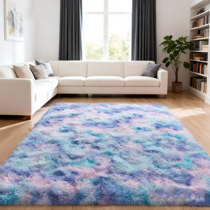 Purple Rainbow Shag Area Rug, Soft And Fluffy, Non-Slip, Machine Washable Carpet Available in Various Sizes for Living Rooms, Bedrooms, Dining Rooms, And Home Offices, Perfect for Christmas Home Decoration