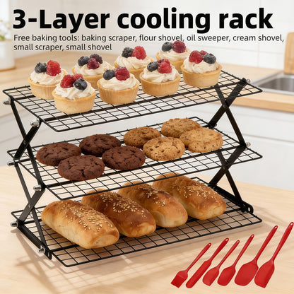 Foldable Cooling Rack, 3/4/5 Foldable Cooling Racks Free Baking Tool Set - Stackable Oven Cookie Cake Drying Rack. Used For Camping, Kitchen Storage And Holiday Baking Gifts (including Silicone Shovels, Egg Beaters, Pliers, Smear Brushes.