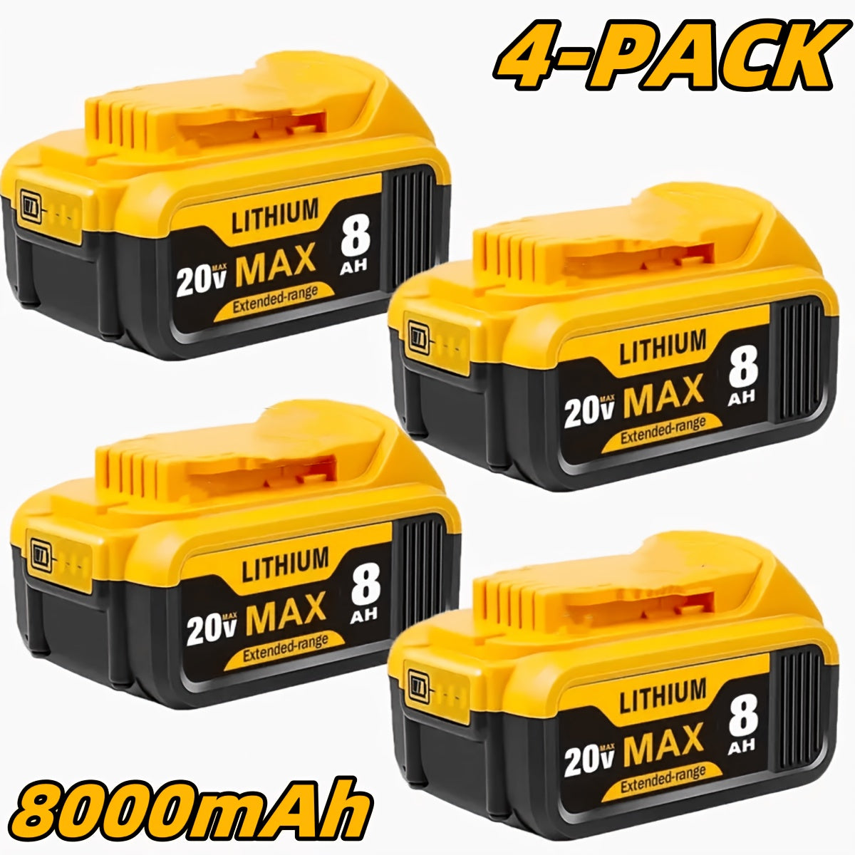 20V 8.0Ah Lithium-Ion Replacement Battery for DeWalt Cordless Tools Compatible with DCB200 DCB203 DCB204 DCB205 DCB206 DCB180 DCD DCF DCG DCS Series High Capacity Rechargeable