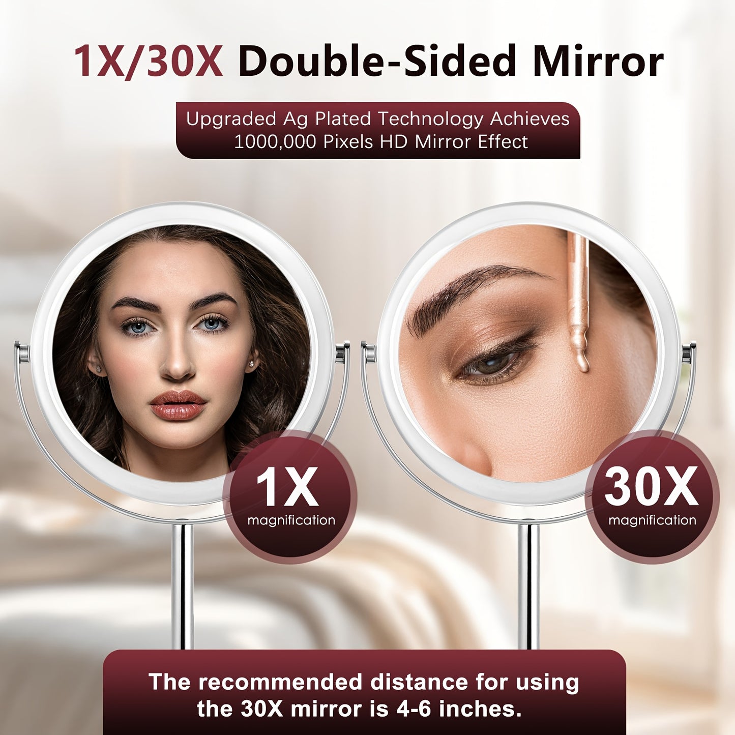 Upgraded 30X Vanity Makeup Mirror With Stand, Double Sided 1X/30X Magnifying Mirror With Detachable Design, 360° Rotation, Portable For Travel & Home Use, Ideal Gift For Women, Birthday Gift, Mothers Day Gifts For Mom