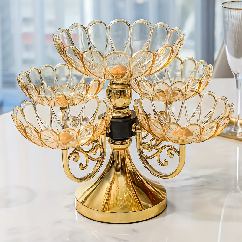 A Set of Crystal Multi-Layer Five-Plate Rotating Fruit Plate, Modern Home Living Room Coffee Table Light Luxury Snack Candy Plate, Elegant European Crystal Fruit Bowl Set - Perfect for Snacks And Candy Decoration Bowl, Home Decoration Must-Have