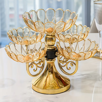 A Set of Crystal Multi-Layer Five-Plate Rotating Fruit Plate, Modern Home Living Room Coffee Table Light Luxury Snack Candy Plate, Elegant European Crystal Fruit Bowl Set - Perfect for Snacks And Candy Decoration Bowl, Home Decoration Must-Have