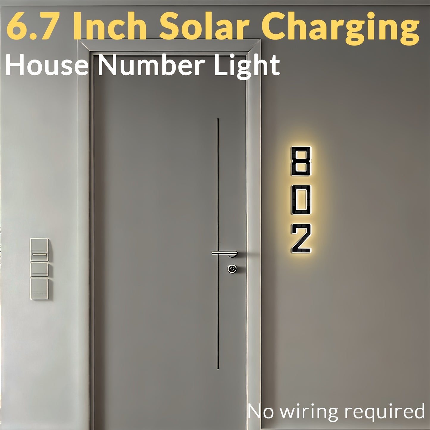 LED Solar House Number Light 6.7 Inch Wall Mounted – Smart Sensor Illuminated Address Number for Home Decor, No Wiring Energy-Saving Solar Powered Outdoor Light