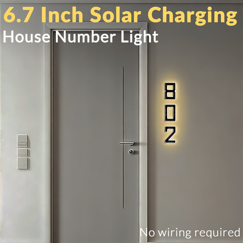 LED Solar House Number Light 6.7 Inch Wall Mounted – Smart Sensor Illuminated Address Number for Home Decor, No Wiring Energy-Saving Solar Powered Outdoor Light