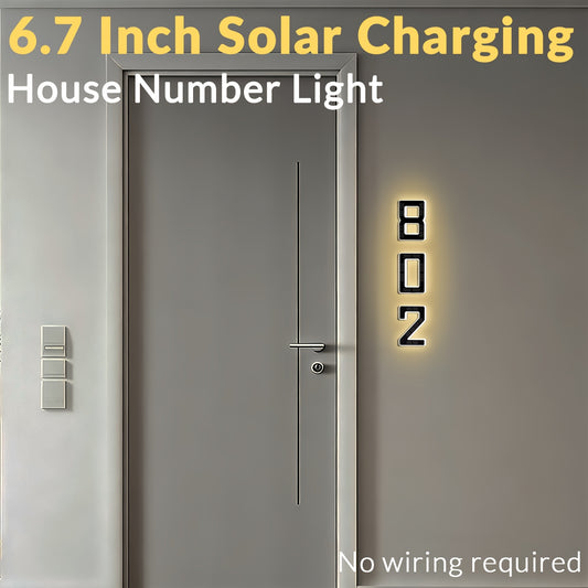 LED Solar House Number Light 6.7 Inch Wall Mounted – Smart Sensor Illuminated Address Number for Home Decor, No Wiring Energy-Saving Solar Powered Outdoor Light