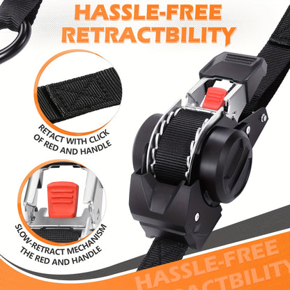 Retractable Ratchet Straps with Extension Strap – Heavy Duty Auto Self-Retracting Tie Down Cargo Straps for Truck Trailer Motorcycle Moving & Appliances