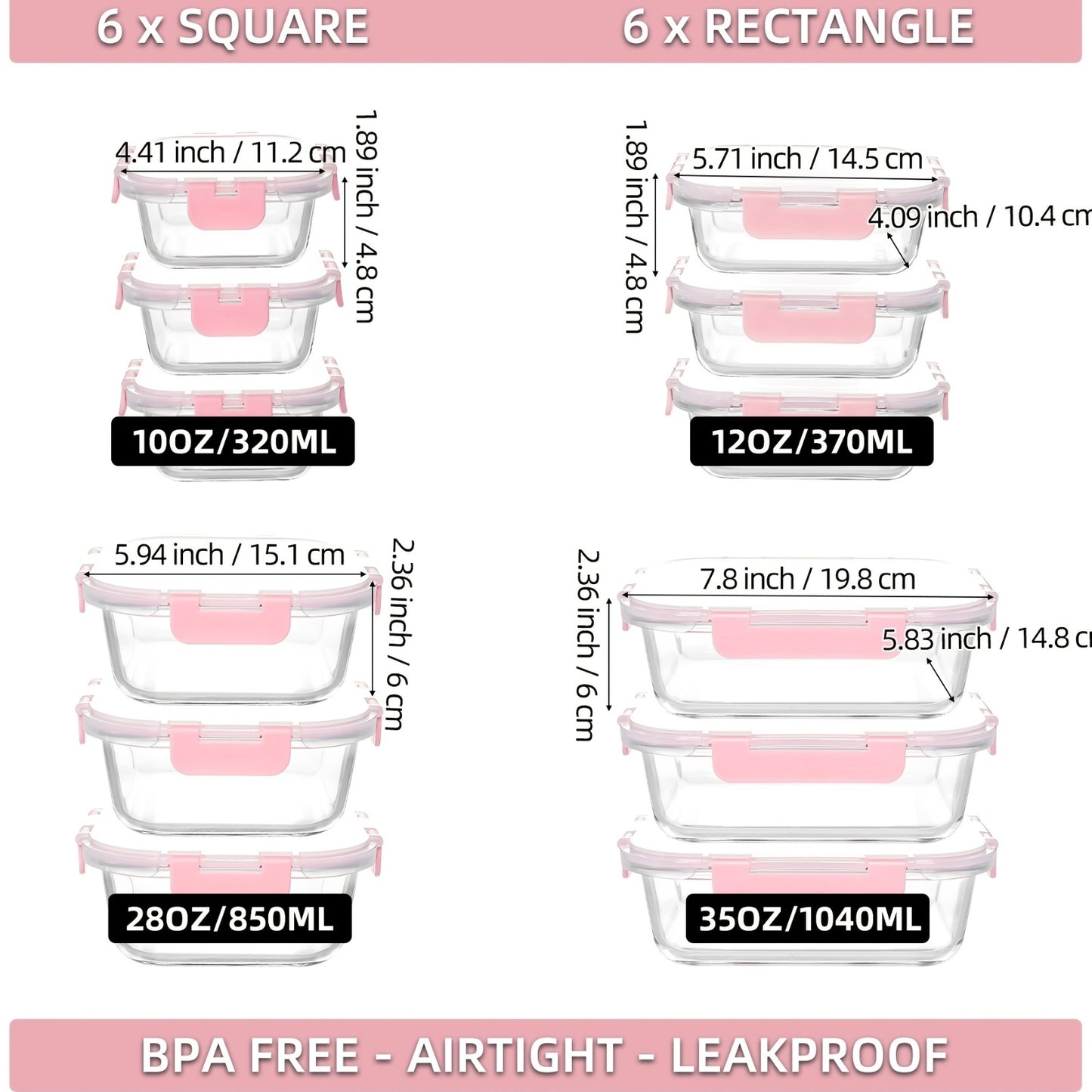24pcs (12 Lids+12 Glass Bowl) Borosilicate Glass Food Storage Containers with Airtight Lids, Ideal for Meal Prep, Lunches - Microwave and Dishwasher Safe