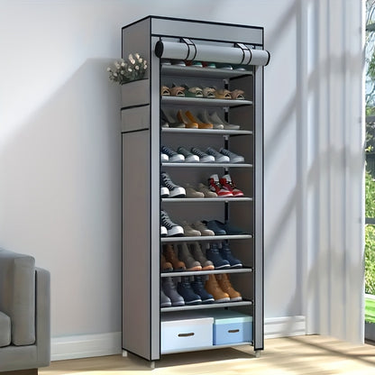 1pc 10 Layer Shoe Cabinet with Dust Cover, Non-woven Space-saving Shoe Rack with Large Capacity, Easy to Assemble, Portable Shoe Cabinet, Suitable for Various Scenes Such As Entrance, Storage Rack, Home And Dormitory Storage