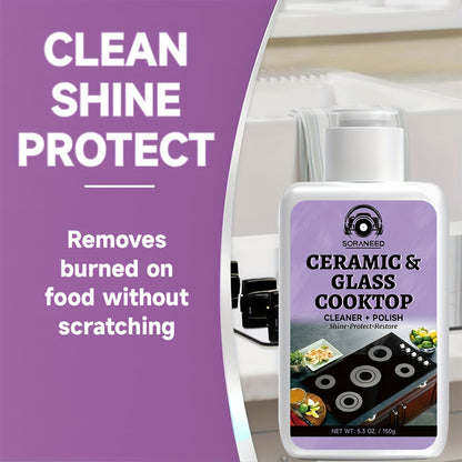 Fast-acting Ceramic Stove Cleaning Kit, A Fast-acting Stovetop Cleaner That Removes Burnt-on Grease And Stains Without Leaving Scratches. Gentle Ingredient, Non-irritating And Non-pungent, No Toxic Residue, A Healthier Home Clean Supplies And Produc