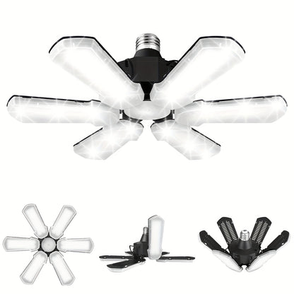 LED Garage Lights 25000LM Deformable – 250W Equivalent E26/E27 Screw-In Ceiling Shop Light with 6+1 / 8+1 Adjustable Panels for Garage, Basement, Attic & Warehouse (1, 2 or 4-Pack)