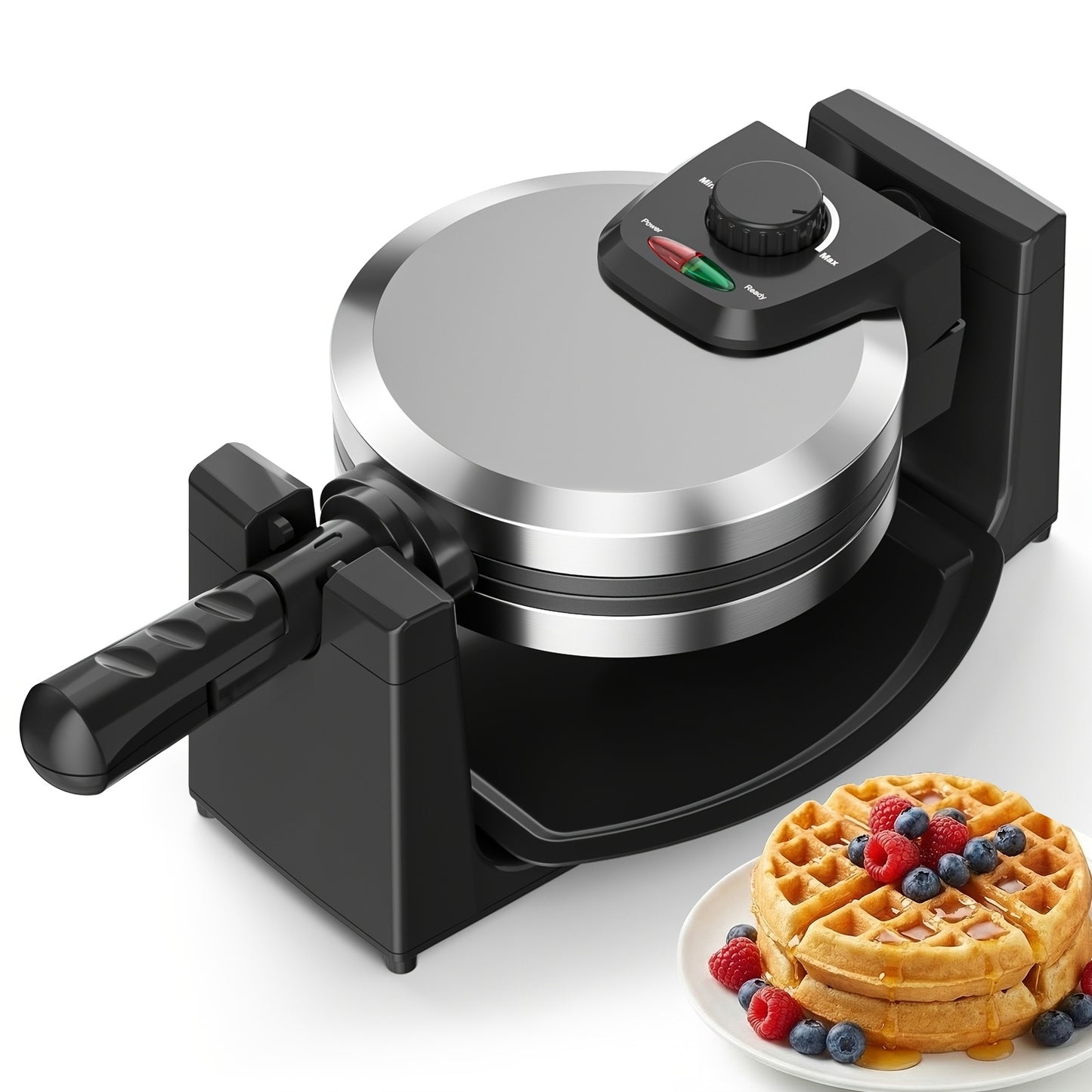 [Rotating Belgian Waffle Maker] Waffle Maker, Rotating Belgian Waffle Maker, 180 Degree Flip Waffle Iron, Non-Stick Plate, Adjustable Browning Control, Foldable Cool Touch Handle, Removable Drip Tray, Space Saving Storage, Stainless Steel