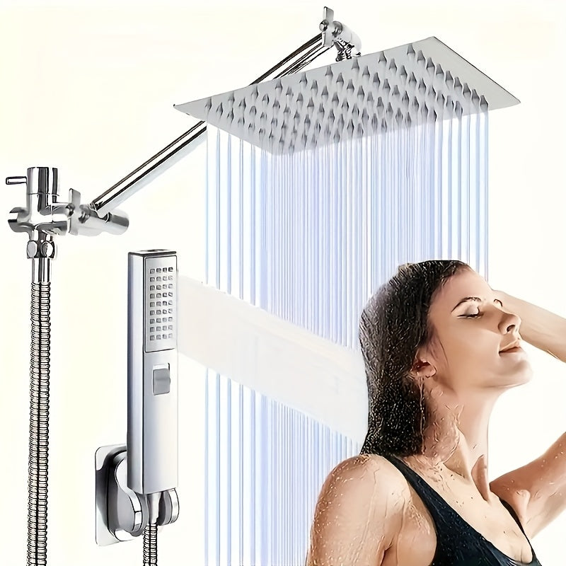 High Pressure Rainfall 12 Inch Shower Head/Handheld Showerhead Combo/ 12 Inch Adjustable Shower Extension Arm, 4-Spray, 78-inch Hose, Adhesive Showerhead Holder, Chrome,for Shower Use Only