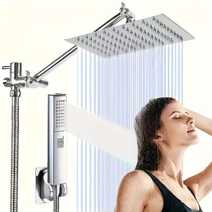 High Pressure Rainfall 12 Inch Shower Head/Handheld Showerhead Combo/ 12 Inch Adjustable Shower Extension Arm, 4-Spray, 78-inch Hose, Adhesive Showerhead Holder, Chrome,for Shower Use Only