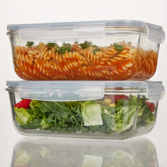 Glass Food Storage Containers with Lids 2 Pack – 63oz Large Airtight Snap Lock Meal Prep Containers, Leak Proof Glass Dish with Lid for Oven, Microwave & Refrigerator, Food Transport Tubs