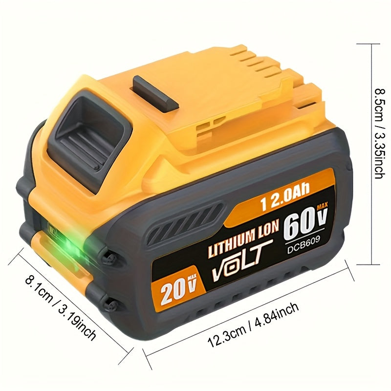 12.0Ah 20V 60V MAX Replacement Battery for DeWalt DCB606 DCB609 DCB612 High Capacity Lithium-Ion Battery for DeWalt 20V 60V Cordless Power Tools 1 2 3 4 Pack Options