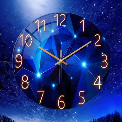 12-24 Inch Modern Blue Glass Wall Clock Large - Deep Blue Decoration, Silent Non-Ticking Quartz Movement, Battery Operated, 4mm Thick Tempered Glass - Suitable for Living Room, Bedroom, Office - Holiday Home Decor Gift, Bedroom Clock, Fantasy Design