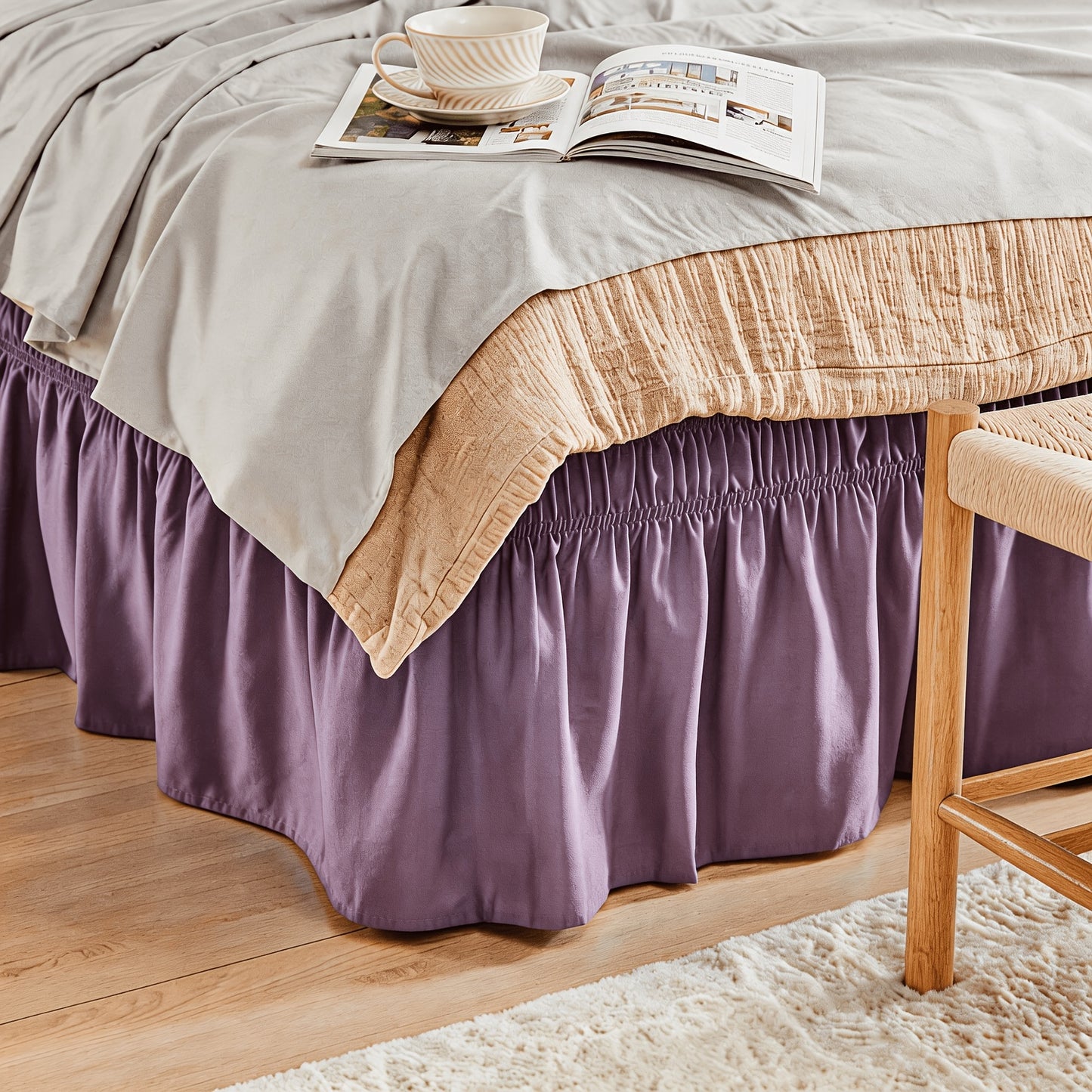 Leafy Sleep Elastic Bed Ruffle, Easy Wrap Around Ruffle, Microfiber Bed Skirt with Adjustable Elastic Belt 15 Inch Tailored Drop, Hotel Quality Bed Skirt, Fade Resistant, Easy Fit, Machine Washable