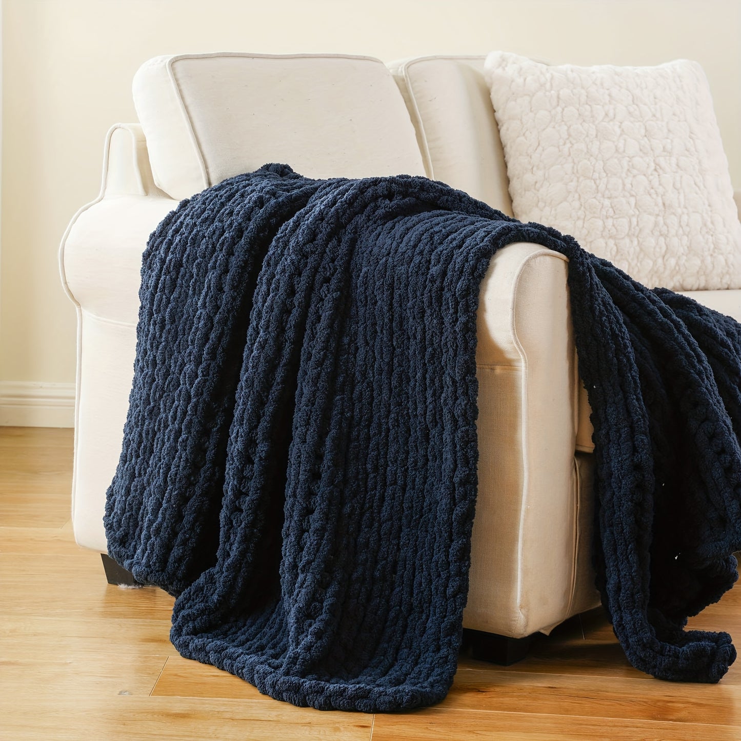 50"x60" Chunky Throw Blanket, Super Warm Soft Chenille Yarn Cable Blankets And Throws Cozy Thick Crochet Blanket for Sofa Bed Couch