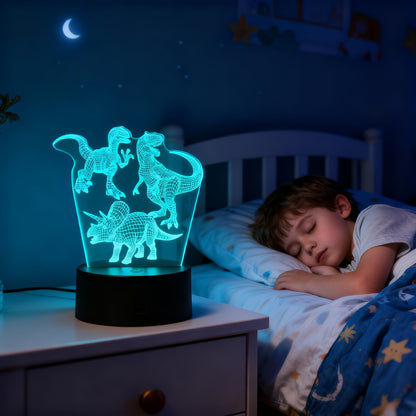 One Piece of 3D Holographic Dinosaur Night Lamp Featuring Four Designs, Adjustable Brightness with Remote Or Touch Control, 16 Colors That Change, T-Rex Bedside Lamp, Perfect Gift for Dinosaur Enthusiasts, Ideal Jurassic Toy for Young Boys And Girls
