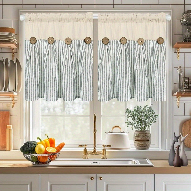 Semi Sheer Curtains Bohemian Linen Cotton Patchwork Grommet Top Window Drapes for Bedroom Living Room Kitchen Bathroom Cafe - Boho Country Cottage Style 4 Seasons 1 or 2 Panels