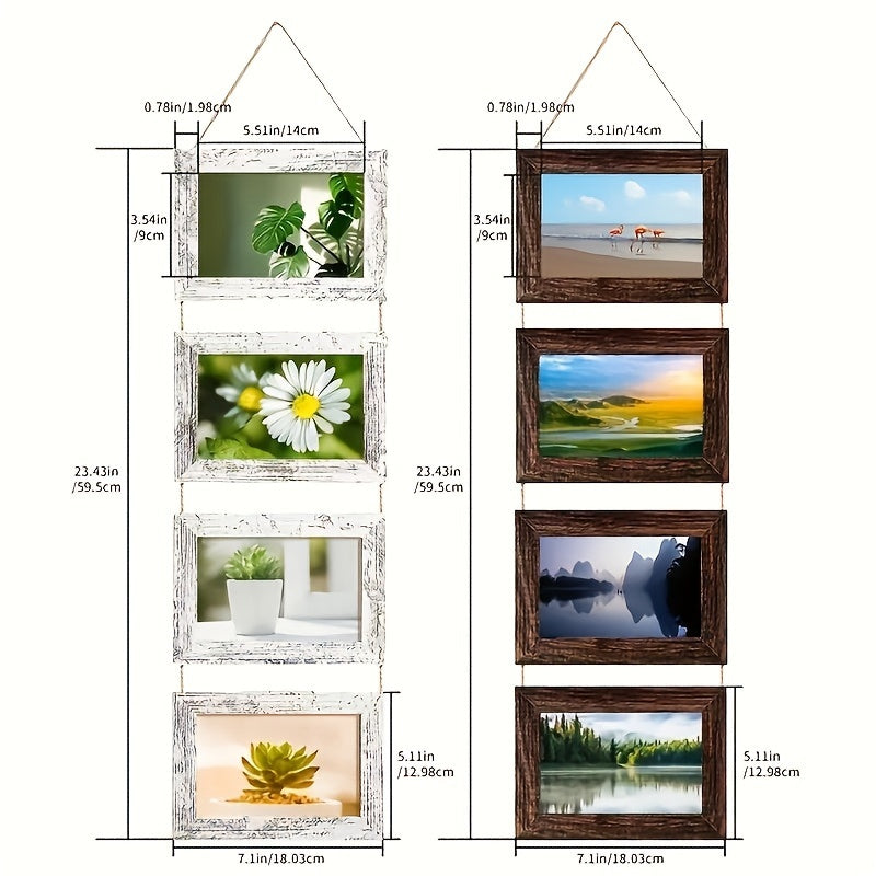 Picture Frame Set 4pcs Wooden Glass 4x6 with Flip-Top Display – Collage Photo Frames for Wall & Desktop, Interchangeable Mat, Home Decor Room Aesthetic – Wedding, Housewarming & Holiday Gift (White/Brown)