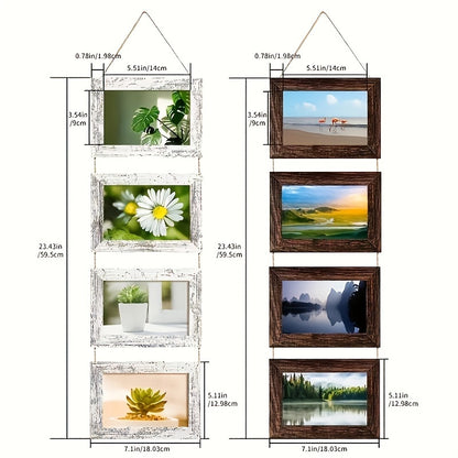 Picture Frame Set 4pcs Wooden Glass 4x6 with Flip-Top Display – Collage Photo Frames for Wall & Desktop, Interchangeable Mat, Home Decor Room Aesthetic – Wedding, Housewarming & Holiday Gift (White/Brown)