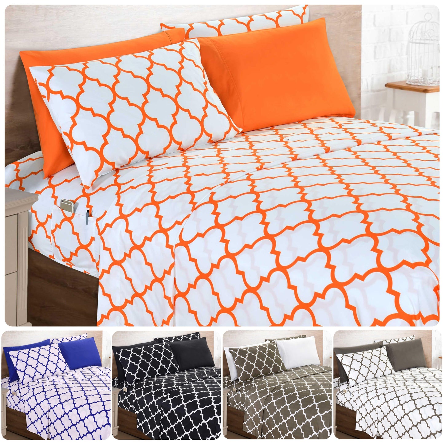 Elegant Comfort Luxury 4/6pcs Geometric Trellis Sheet Set 16 inch deep pockets - Ultra Soft Machine Washable Luxury 6-Piece Bed Sheet Set - Fade and Wrinkle Resistant Premium Hotel Quality Twin/Full/Queen/King Bedding Set- 6PC Sheets For Daily Use, Dorms,