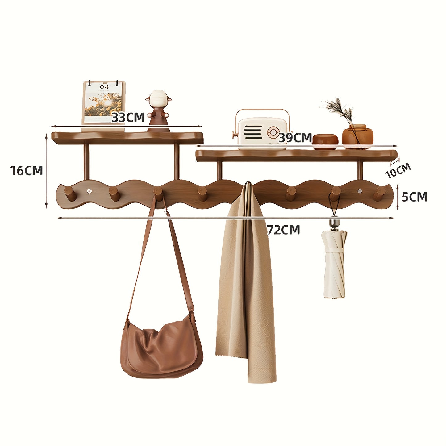 [Multifunctional 8-Hook Coat Rack] Durable Bamboo Wall-Mounted Coat Rack | Multifunctional Entryway Storage Shelf with Hooks for Hanging Coats, Hats, Bags, And Keys, Space-Saving Modern Design, Suitable for Bedroom, Entrance, Hallway