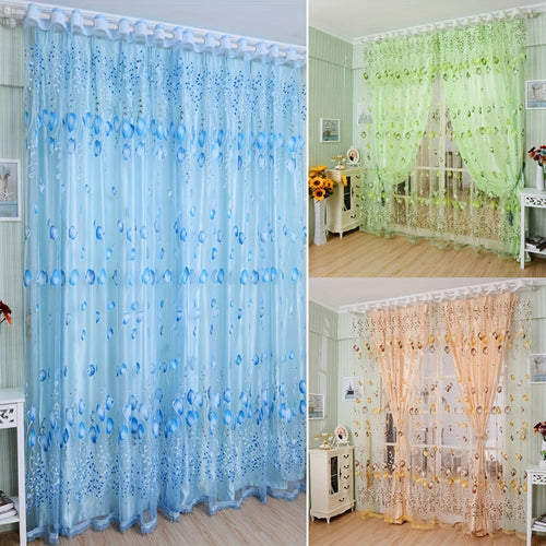 2 Panels Set Tulip Curtains For Living Room 79 Inch Length Elegant Spring Flower Printed Window Curtain Sheer Curtains Chiffon Drapes For Living Room, Bedroom, Balcony - Rod Pocket Top