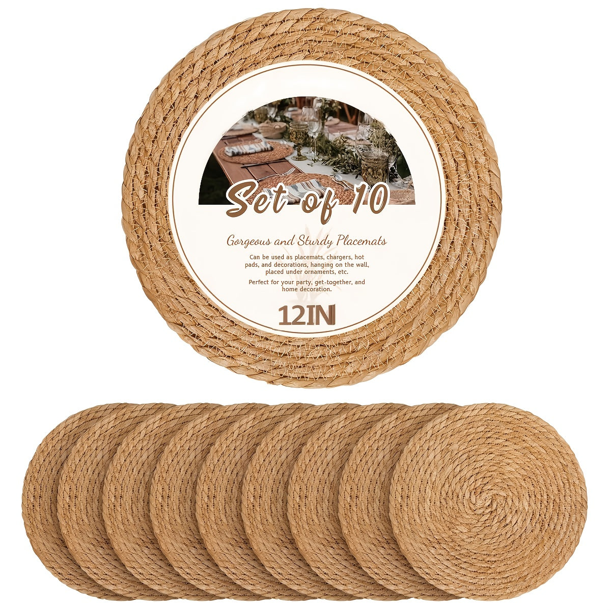12-inch Placemats, 10pcs Set/30pcs Set, Vintage Style, Bohemian Country Style, Suitable for Weddings and Parties