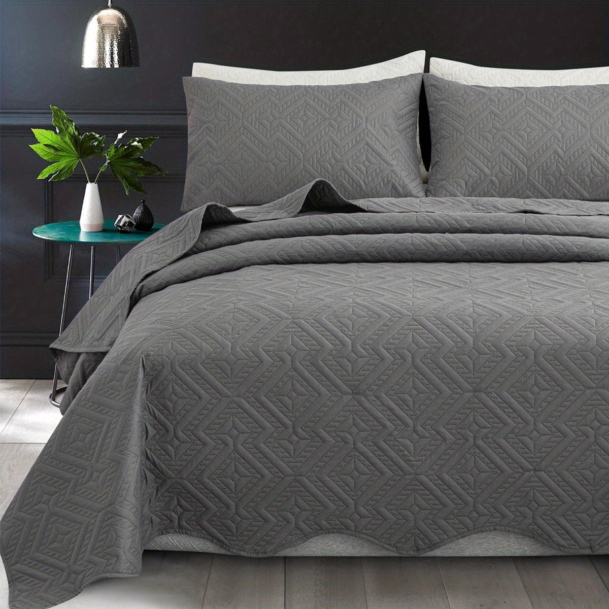 3pcs/Set Striped Rhombus Pattern Solid Color Bedspread Set (1 X Bedspread And 2 X Pillowcases Without Filler), Soft Breathable And Comfortable Bedding for Bedroom Dorm Room